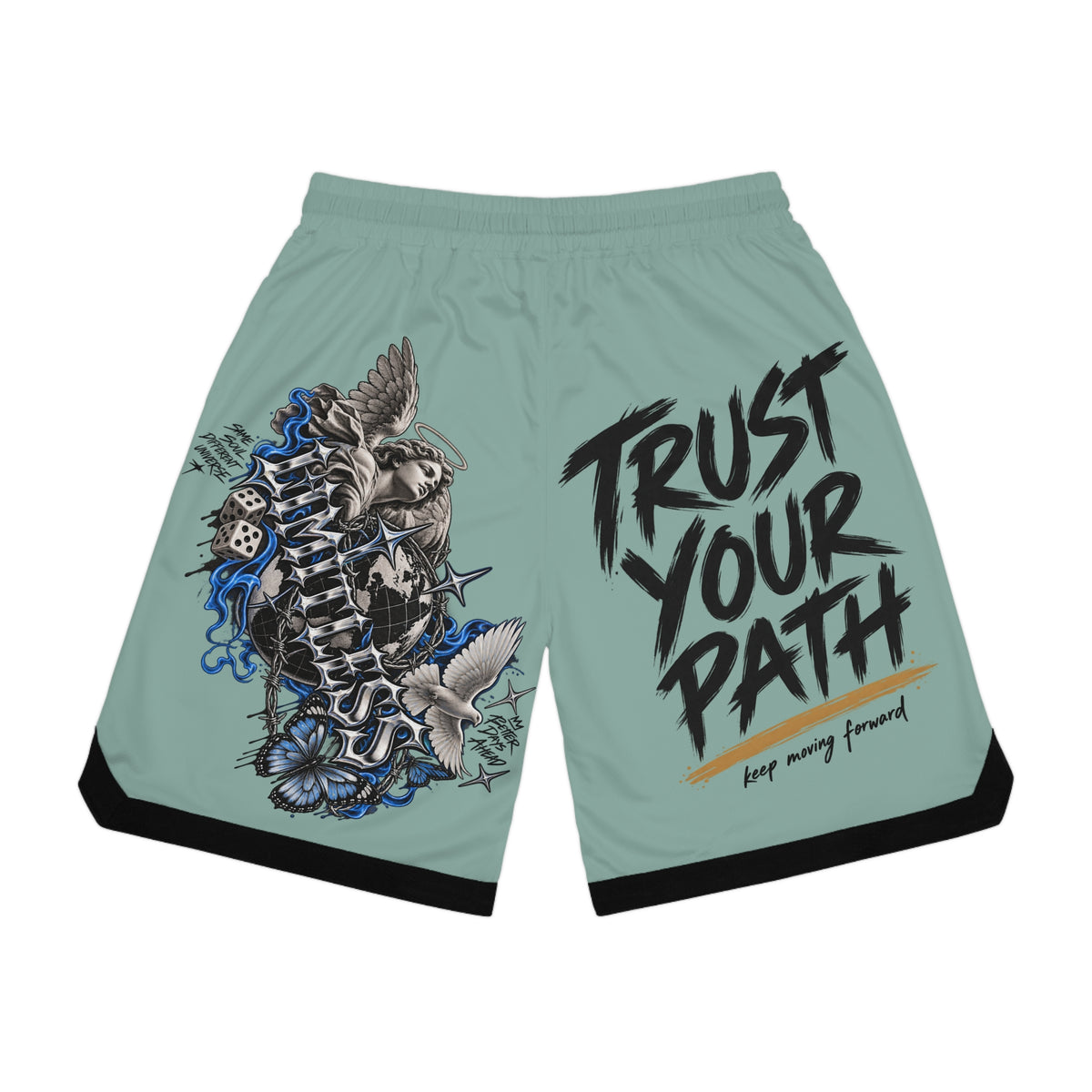 Trust Your Path Basketball Shorts — Graphic AOP Rib Shorts