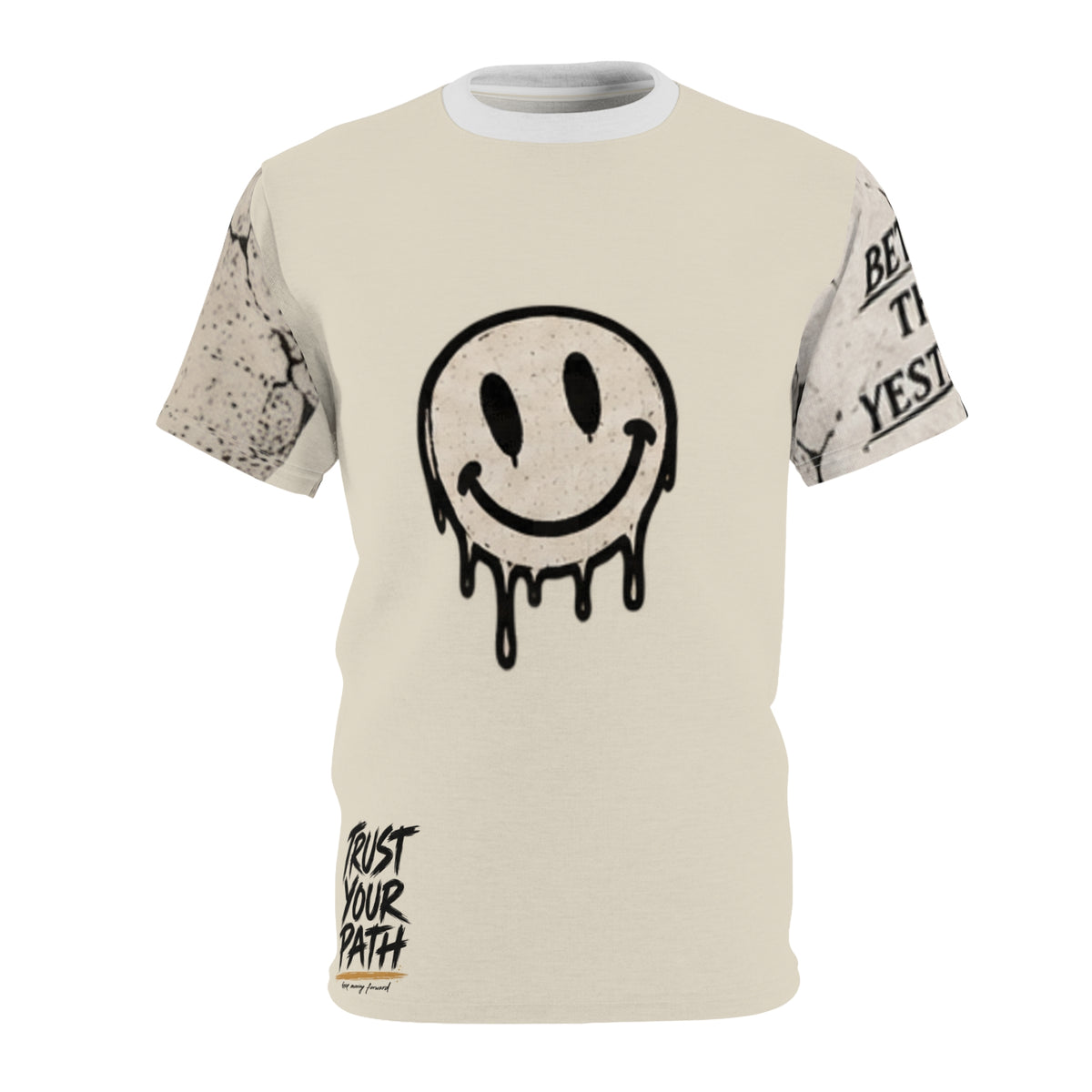 Dripping Smile Graphic Tee — 'Trust Your Path' All-Over Print
