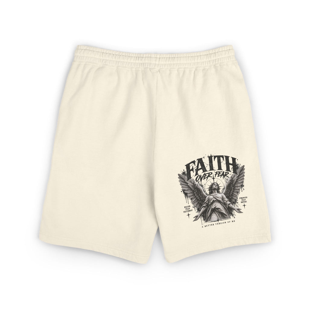 מכנסיים קצרים מבד פוטר עם גרפיקת "Faith Angel" — מכנסי נוחות דתיים לבית ולפנאי