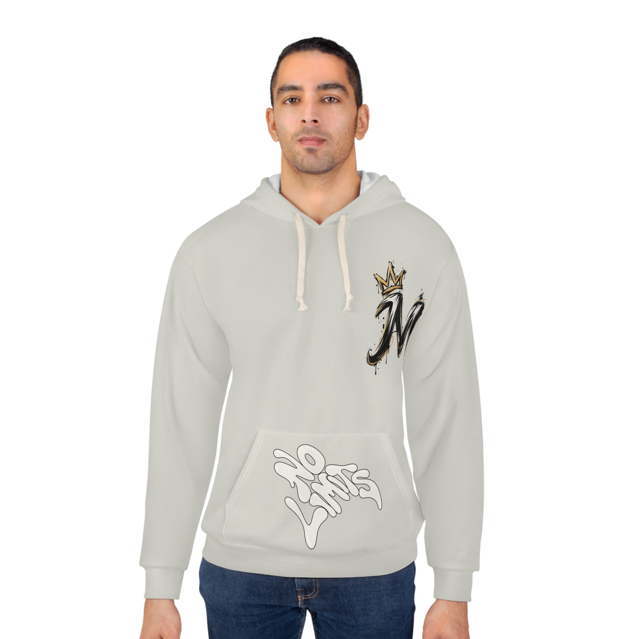Focus On The Good Hoodie — Motivational Pullover with Crown “M” and No Limits Artwork